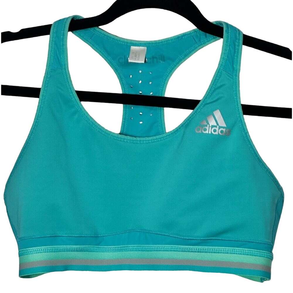 Adidas Sports Bra Women’s Small Blue Neon Climacool Stretch Racerback Athleisure